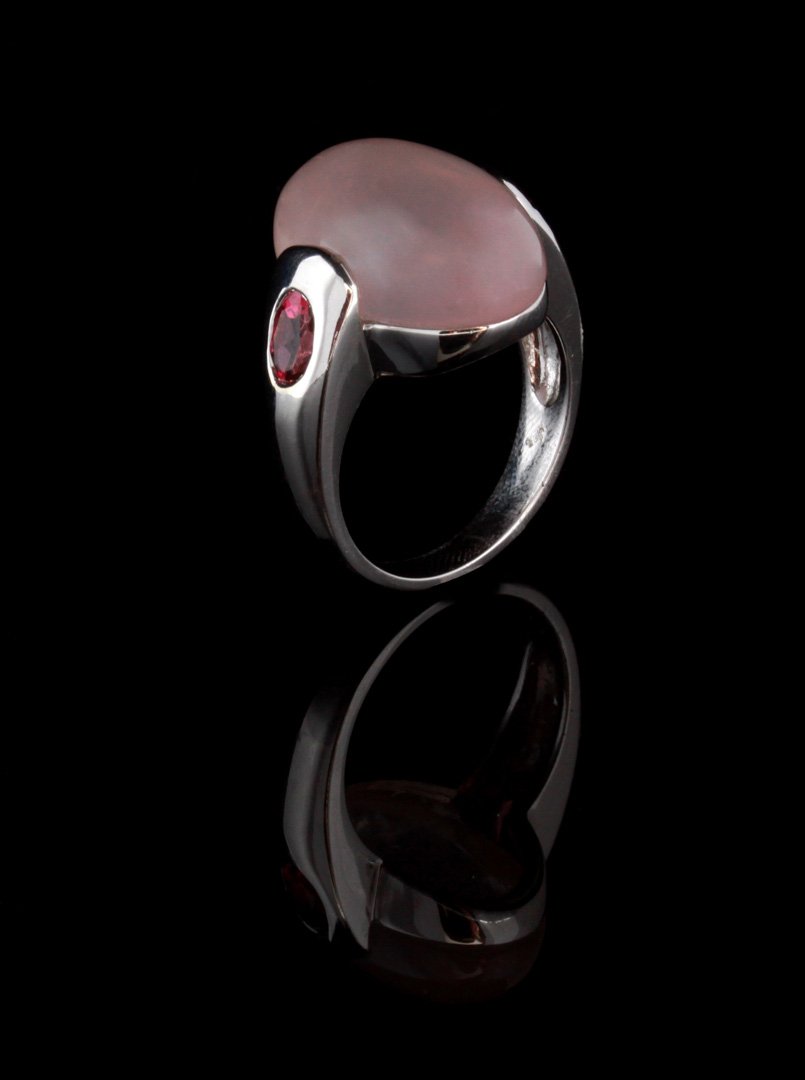 LADIES 14K WHITE GOLD AND GEM STONE RING (1 of 6)