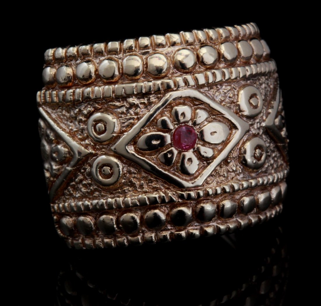 A LADIES BYZANTINE STYLE 14K GOLD RING WITH RUBY (1 of 8)