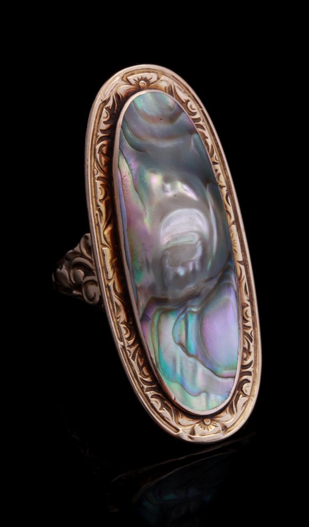 A LADIES ANTIQUE 10K GOLD RING WITH ABALONE (1 of 7)