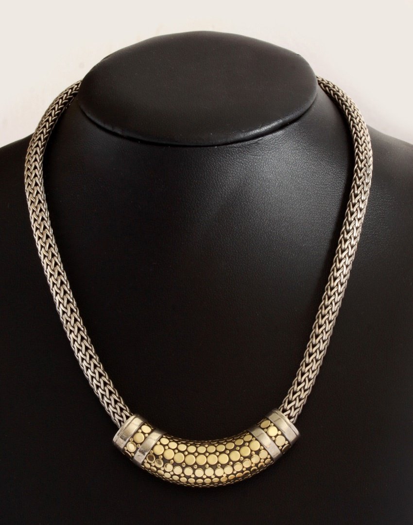 A HEFTY STERLING SILVER AND 18K GOLD SNAKE CHAIN (1 of 10)