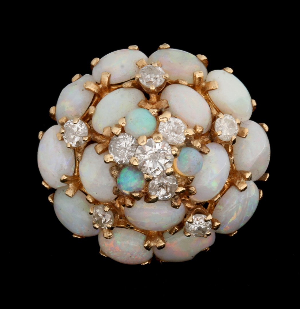A LADIES 14K GOLD OPAL AND DIAMOND COCKTAIL RING (1 of 8)