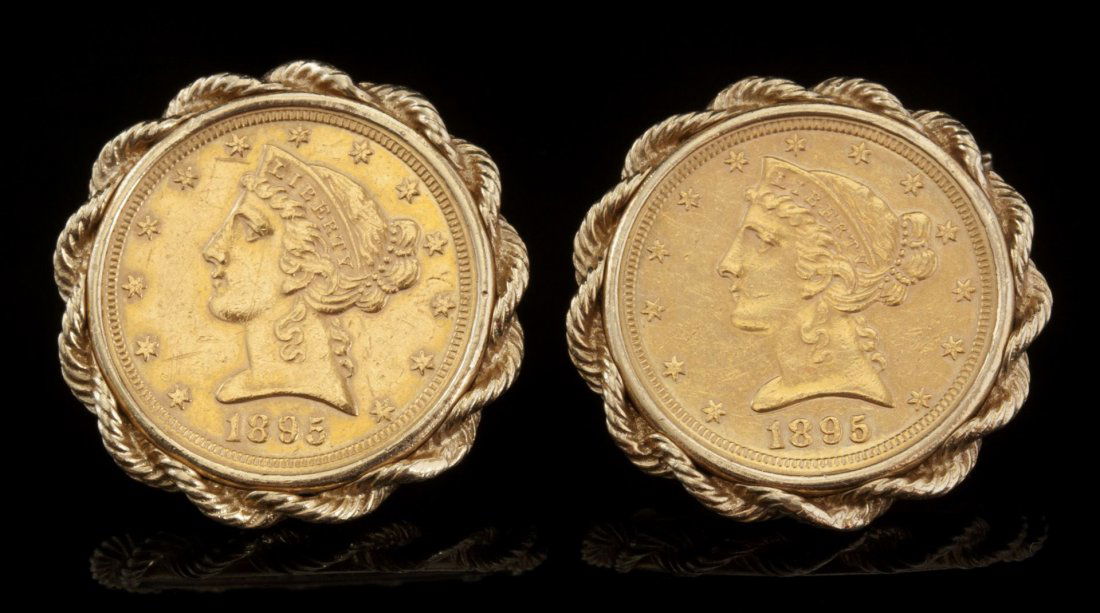 A PAIR OF 1895 LIBERTY GOLD COIN AND 14K CUFF LINKS (1 of 6)