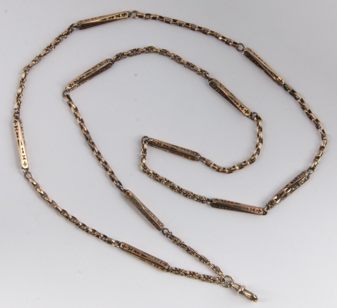 AN INTERESTING ANTIQUE GOLD WATCH CHAIN (1 of 4)