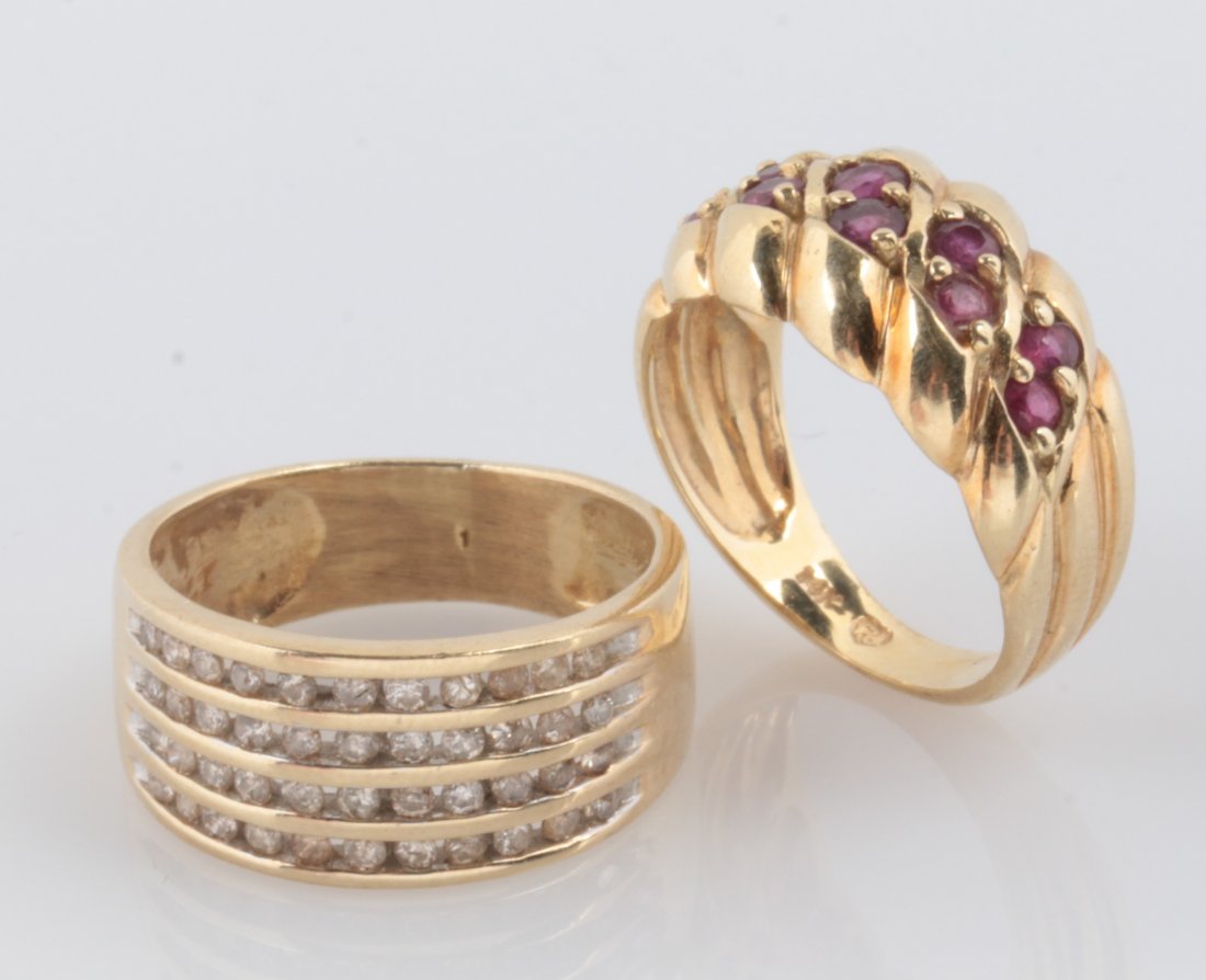 TWO 14K GOLD RINGS, ONE WITH DIAMONDS (1 of 7)