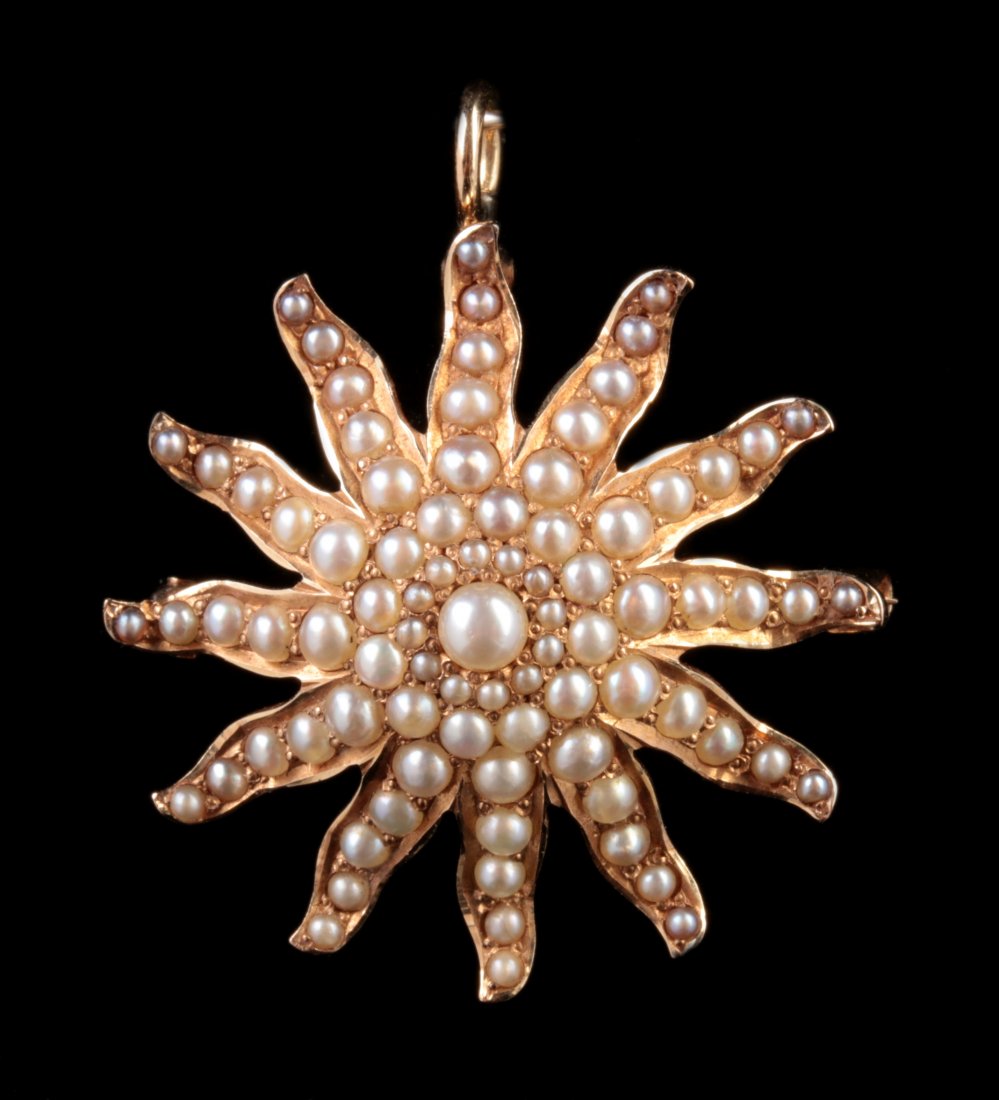 A VICTORIAN SEED PEARL 14K GOLD BROOCH/PENDANT (1 of 3)
