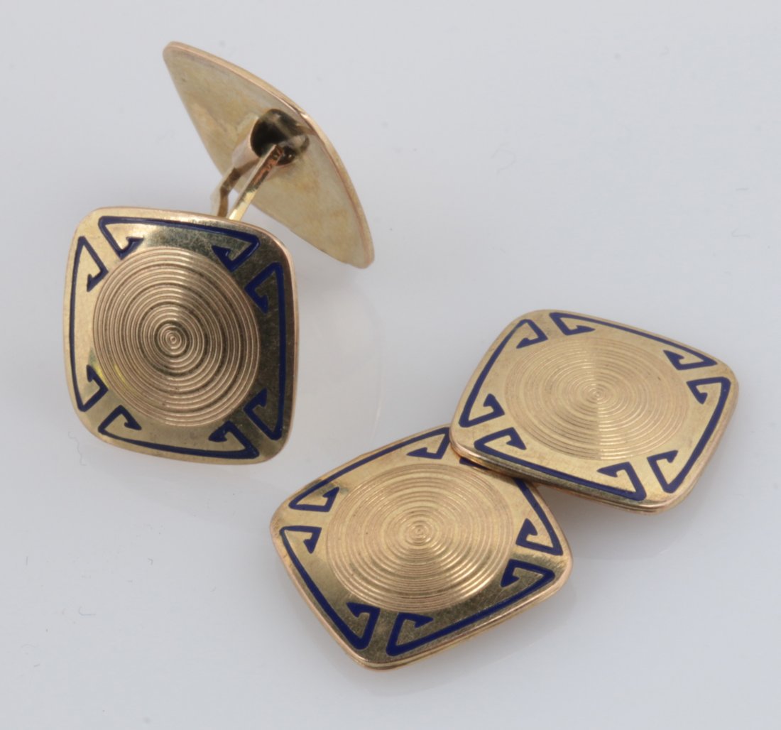 A PAIR OF 14K GOLD ENAMELED CUFFLINKS (1 of 3)