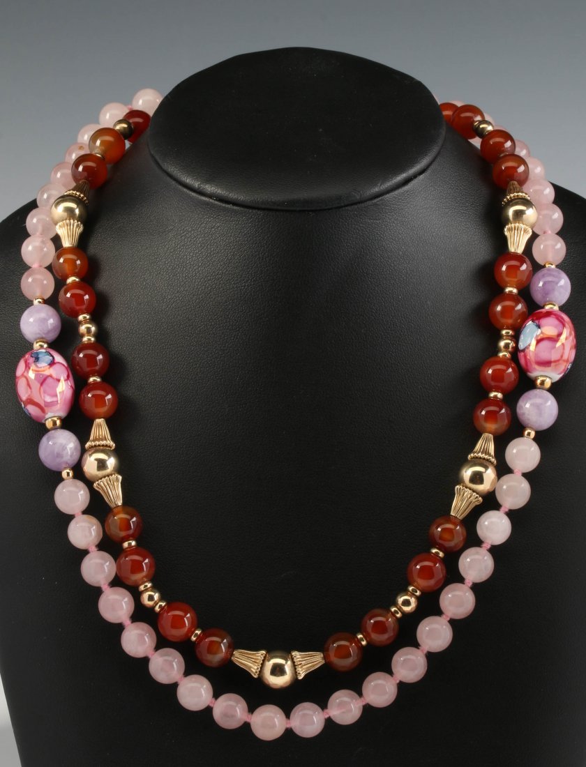 TWO STRANDS OF SEMI PRECIOUS GEMSTONE BEADS (1 of 6)