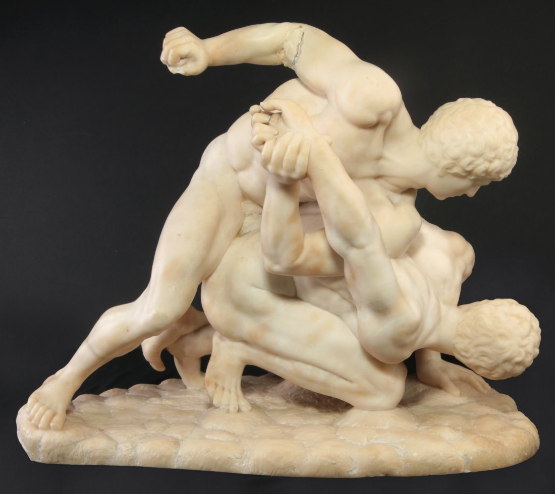 AN ITALIAN ALABASTER SCULPTURE OF 'THE WRESTLERS' (1 of 10)