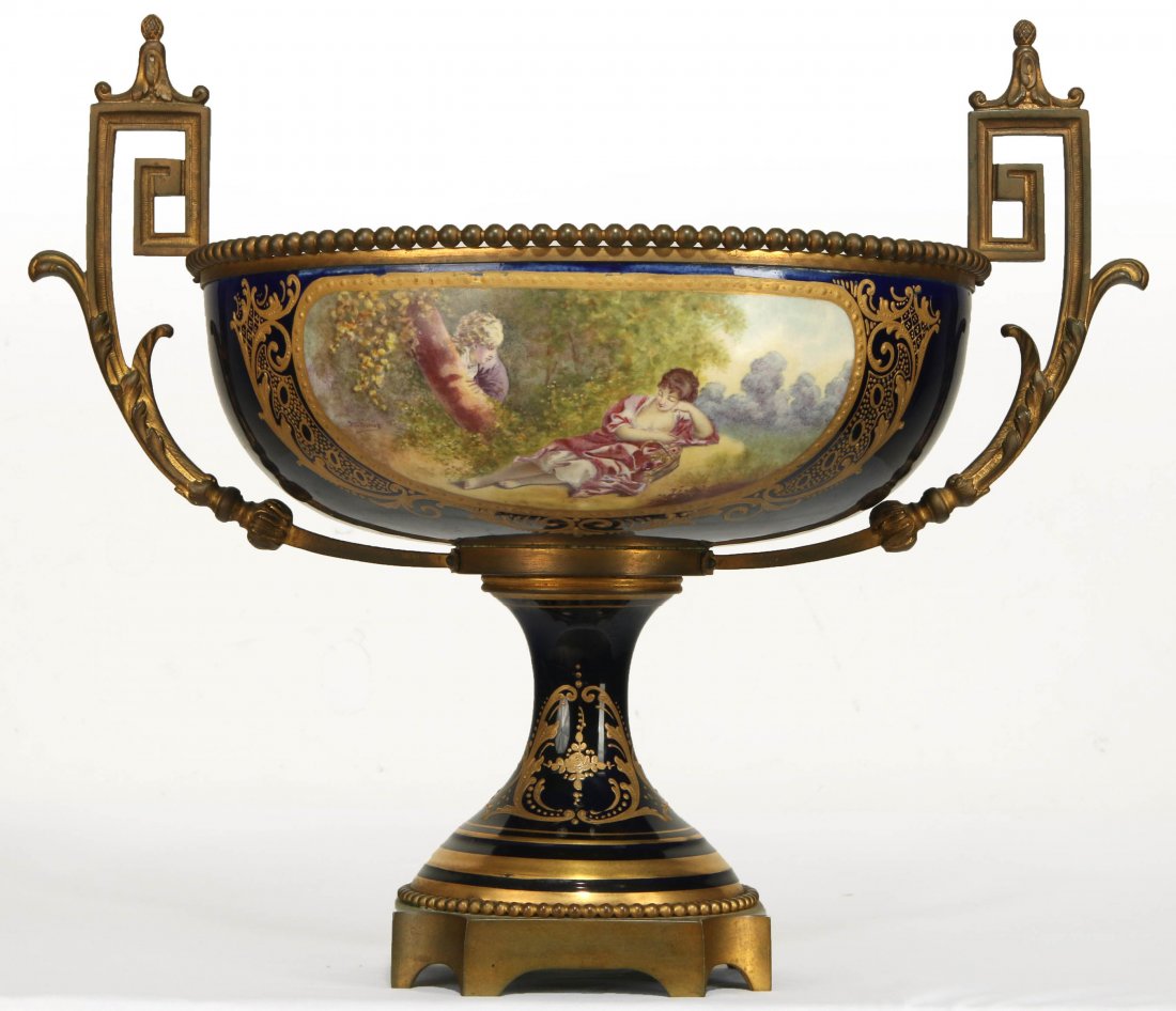 A 19TH C. SEVRES-TYPE PORCELAIN BRONZE MOUNTED COMPOTE (1 of 10)
