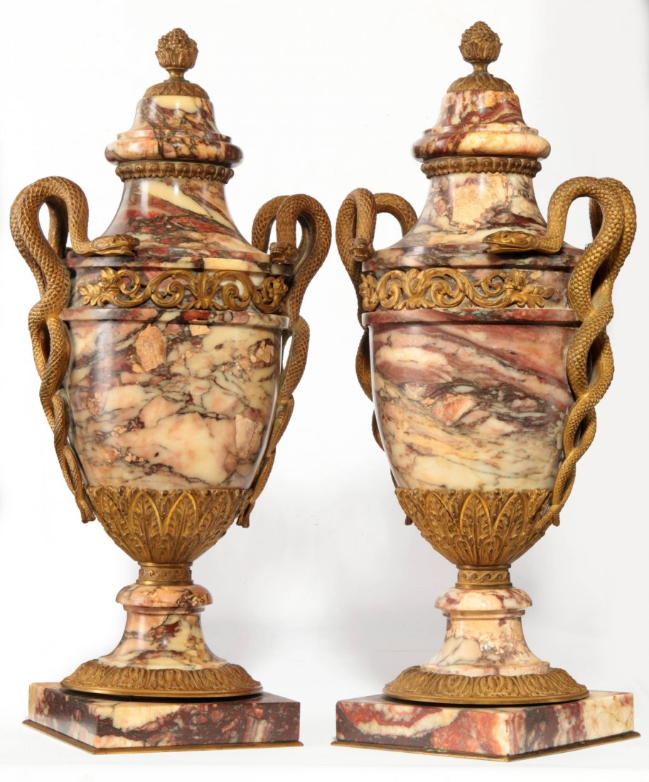 A GOOD PAIR OF 19TH C. BRONZE AND MARBLE CASSOULETS (1 of 10)