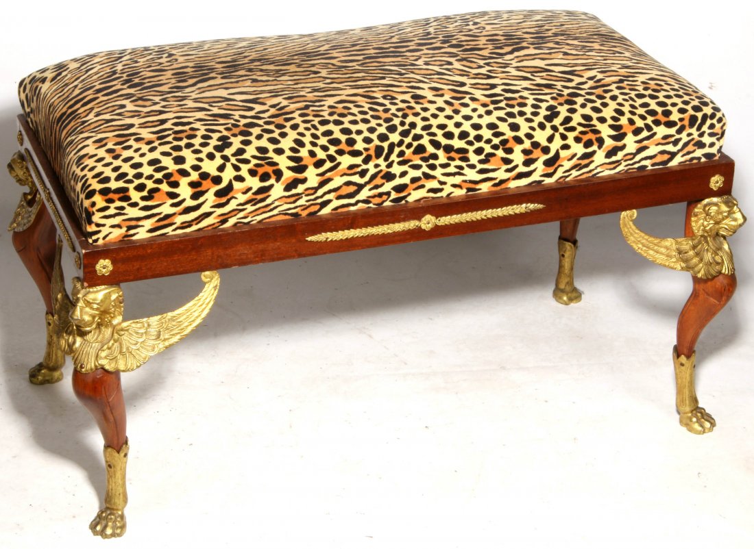 AN EMPIRE STYLE GILT BRONZE MOUNTED MAHOGANY BENCH (1 of 10)