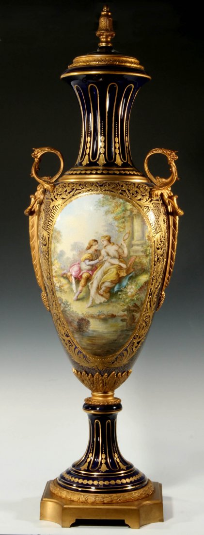A 38-INCH ORMOLU-MOUNTED SEVRES TYPE URN SIGNED BERTREN (1 of 10)