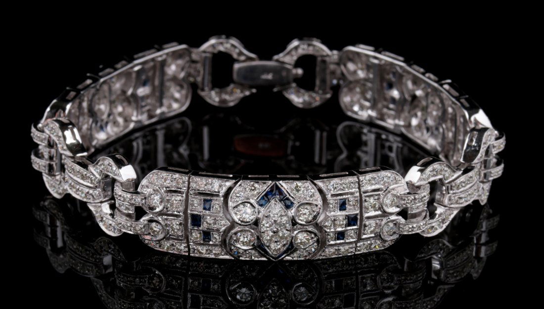 AN 18K ART DECO STYLE DIAMOND AND SAPPHIRE BRACELET (1 of 9)