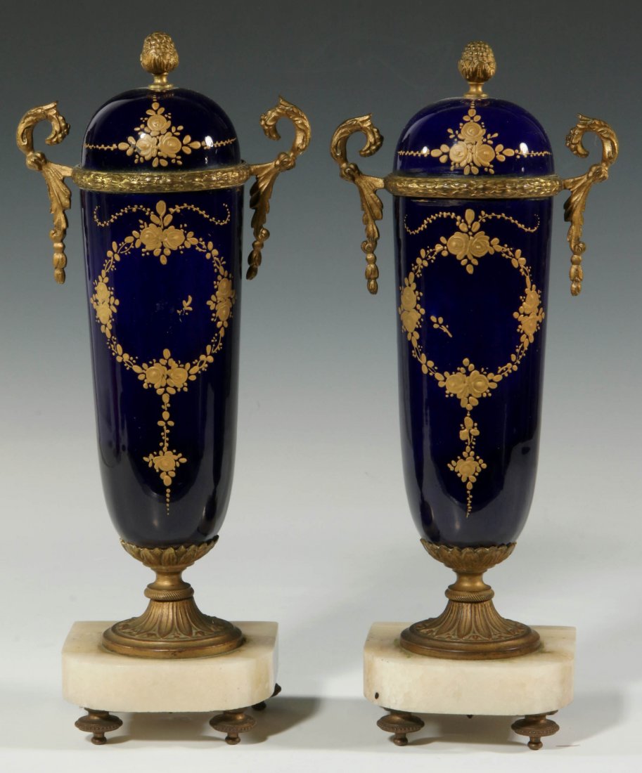 SEVRES TYPE BRONZE MOUNTED PORCELAIN GARNITURE (1 of 8)
