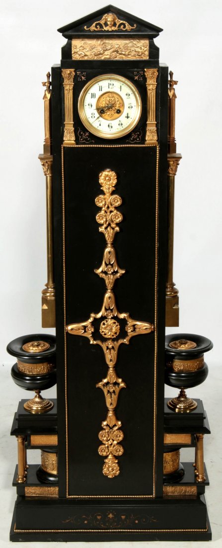 A NAPOLEON III GILT BRONZE MOUNTED SLATE TALL CLOCK (1 of 10)