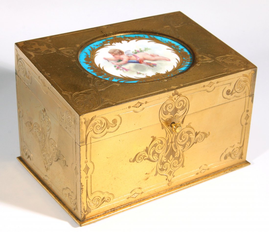 A FRENCH LOUIS XV STYLE BRONZE DORE BOX WITH PORCELAIN (1 of 9)