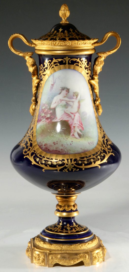 A CIRCA 1900 SEVRES TYPE COVERED VASE SIGNED R PETIT (1 of 10)