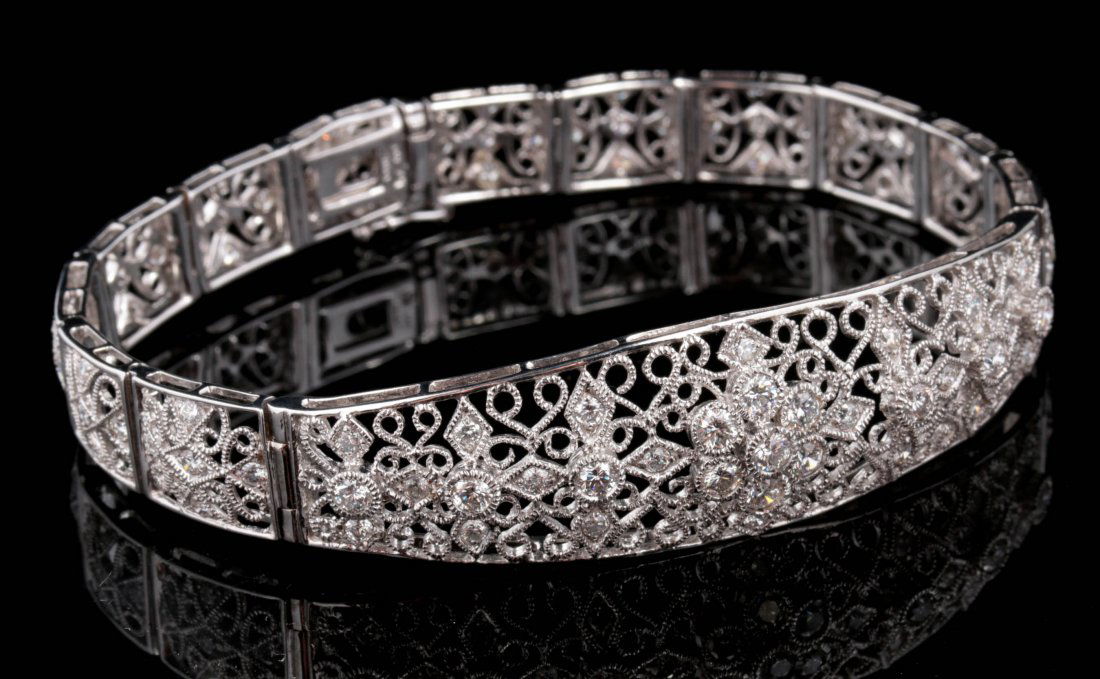 A 14K GOLD FILIGREE DIAMOND BRACELET EST. 2 CARATS TW (1 of 8)