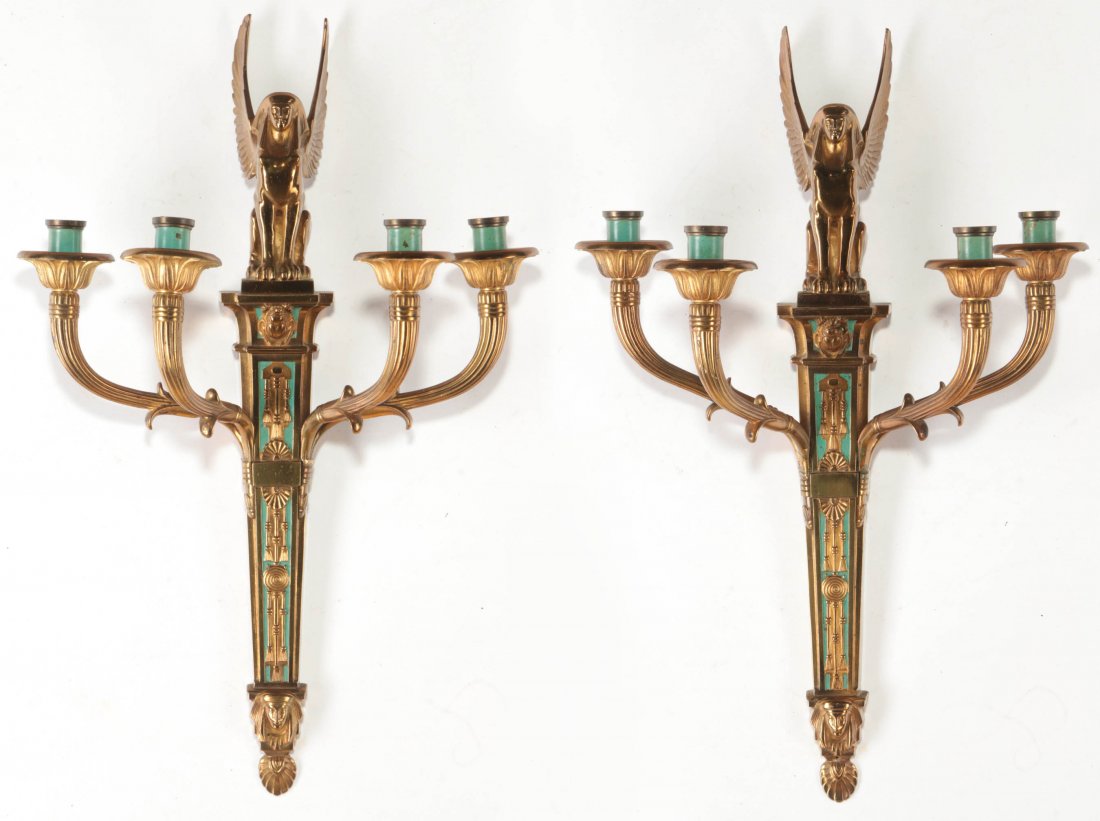 A PAIR 20TH C. FRENCH EMPIRE EGYPTIAN REVIVAL SCONCES (1 of 8)