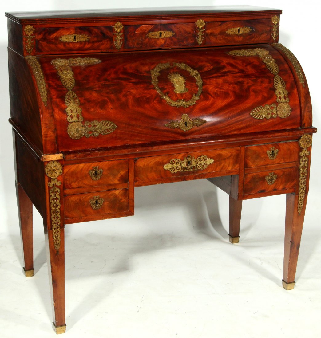 A NAPOLEON III FLAME MAHOGANY BUREAU A CYLINDRE (1 of 6)