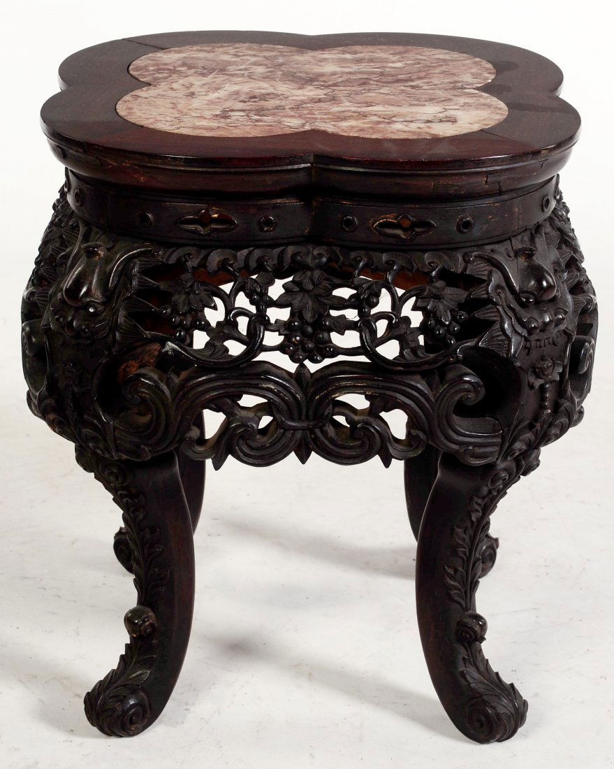 A 19TH C. CHINESE ROSEWOOD AND MARBLE CENTER TABLE (1 of 7)