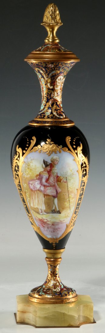 A CHAMPLEVE AND SEVRES-TYPE PORCELAIN VASE SIGNED BOST (1 of 10)