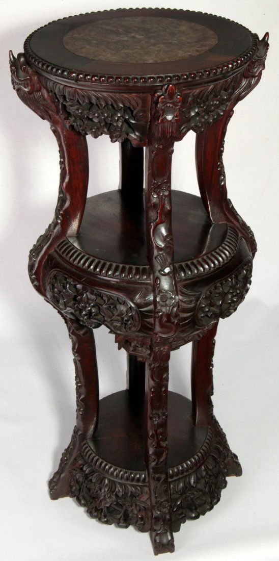 AN UNUSUAL 19TH C. CHINESE THREE TIER HARDWOOD STAND (1 of 10)