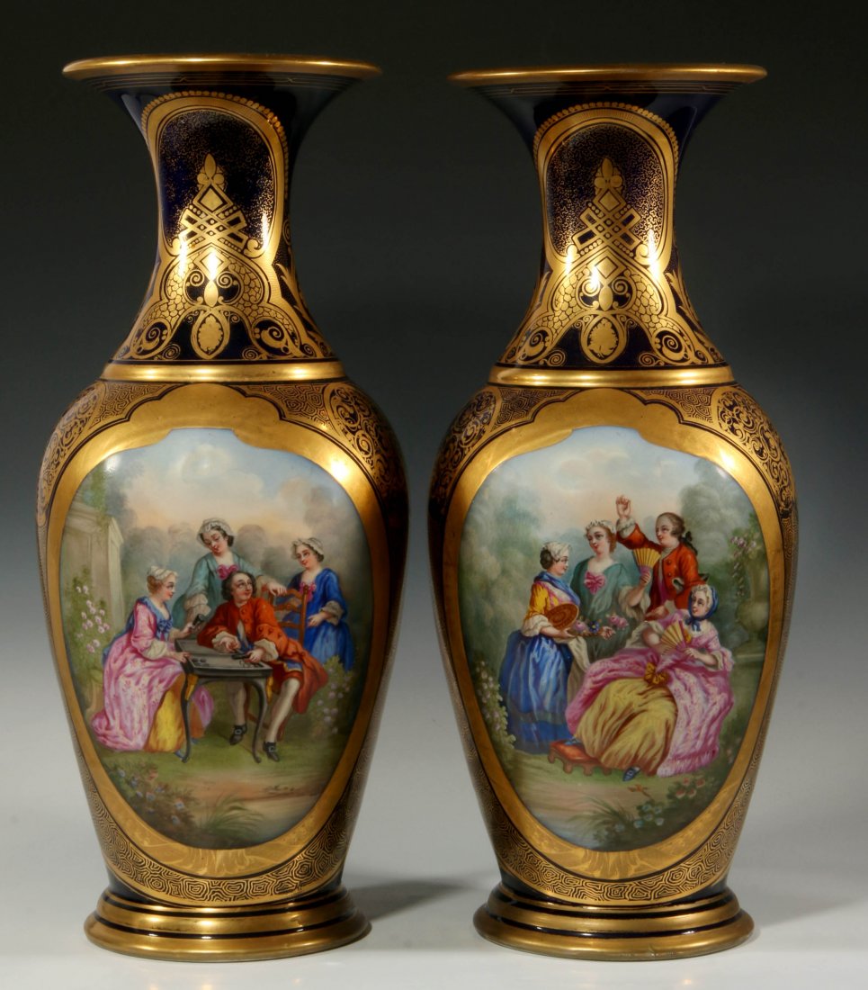 A PAIR OF LARGE 19TH CENTURY FRENCH PORCELAIN VASES (1 of 10)
