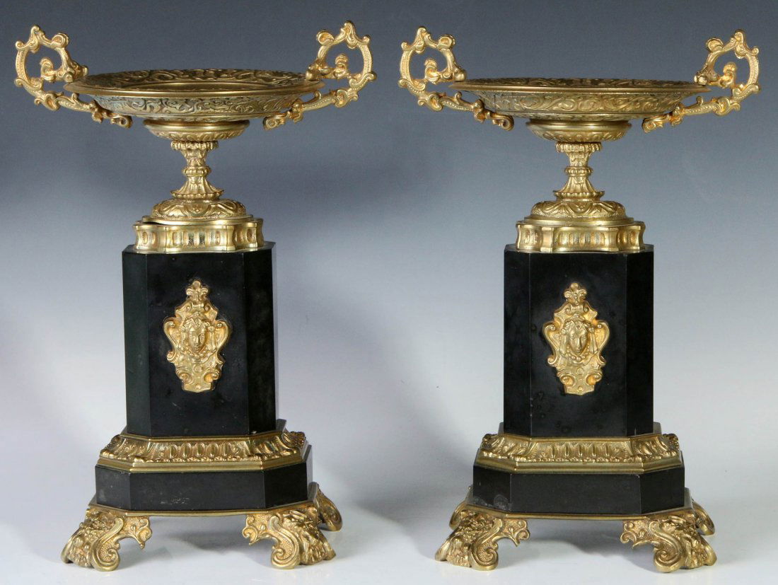 A PAIR OF LATE 19TH C. BRASS AND SLATE TAZZA (1 of 9)