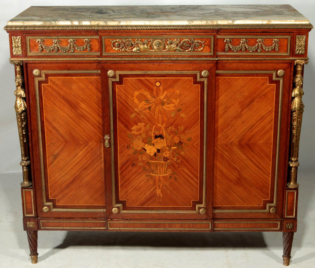 A 19TH CENTURY LOUIS XVI STYLE MARQUETRY CABINET (1 of 10)