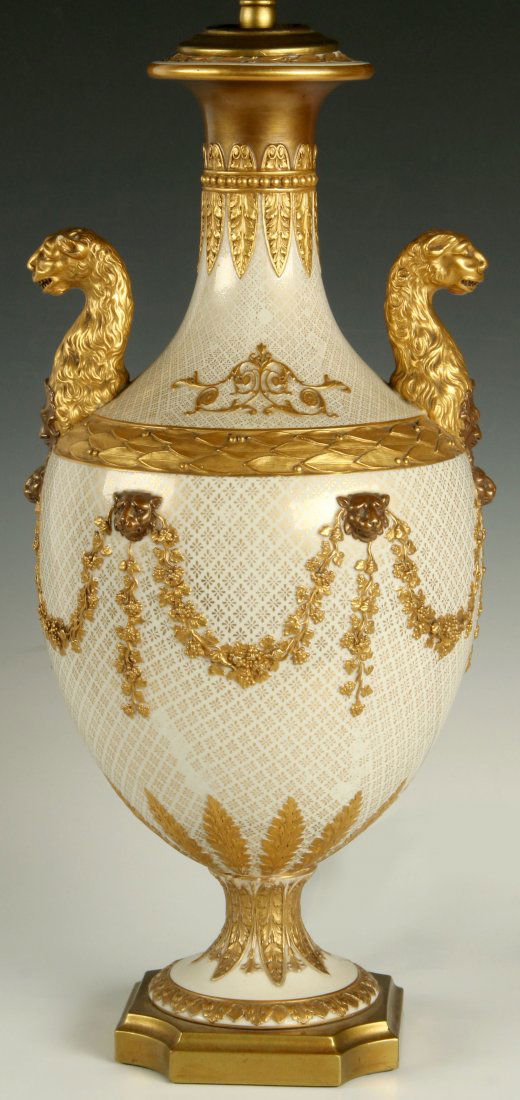 A CONTINENTAL PORCELAIN URN FASHIONED AS TABLE LAMP (1 of 9)