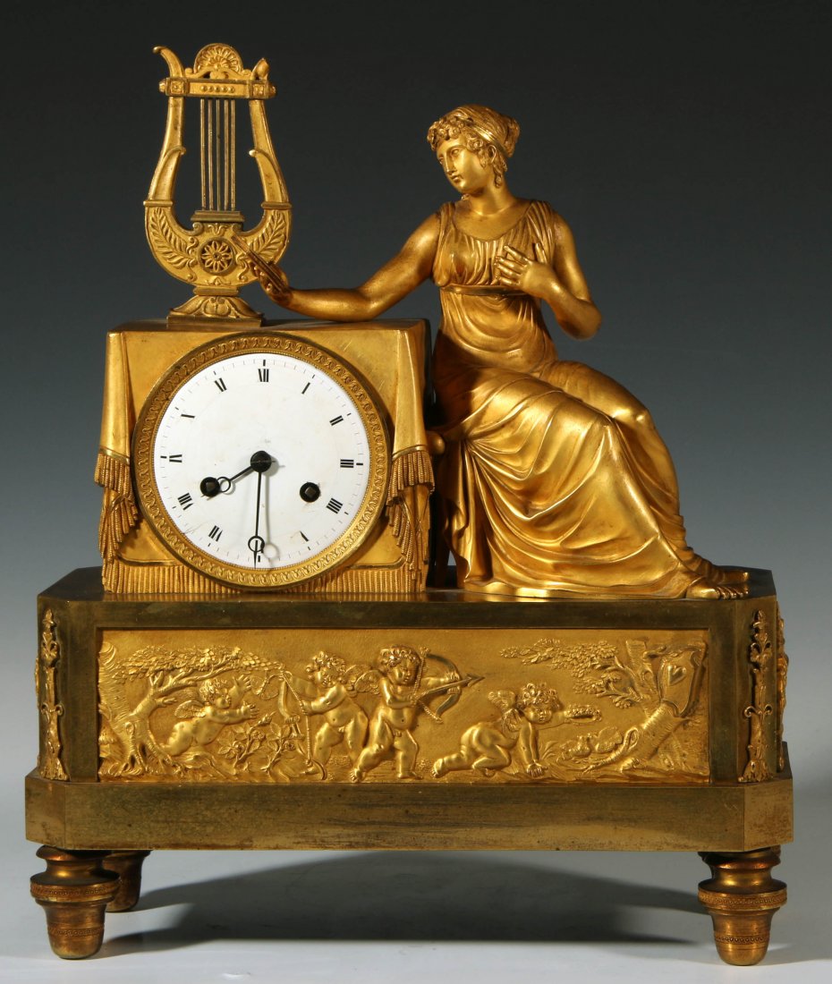 A 19TH C. FRENCH EMPIRE STYLE BRONZE DORE CLOCK (1 of 10)