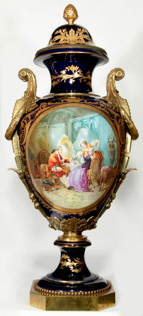 A SEVRES TYPE BRONZE MOUNTED PORCELAIN URN 38 INCHES (1 of 10)