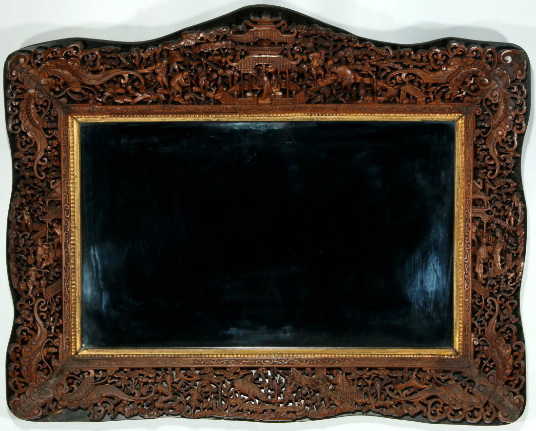 AN INTRICATELY CARVED WOOD CHINESE EXPORT MIRROR (1 of 7)