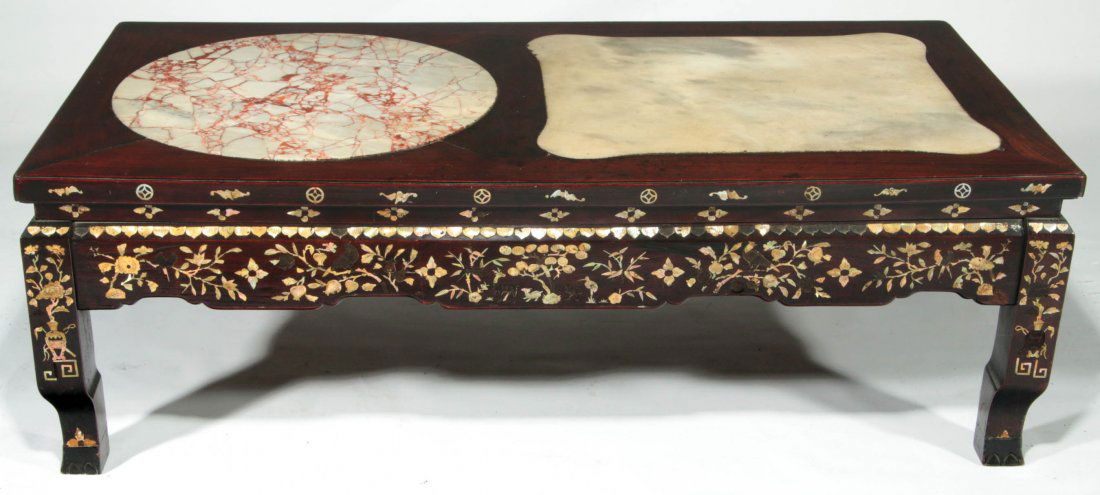 A 19TH C. CHINESE MARBLE INLAID OPIUM BED TABLE (1 of 10)