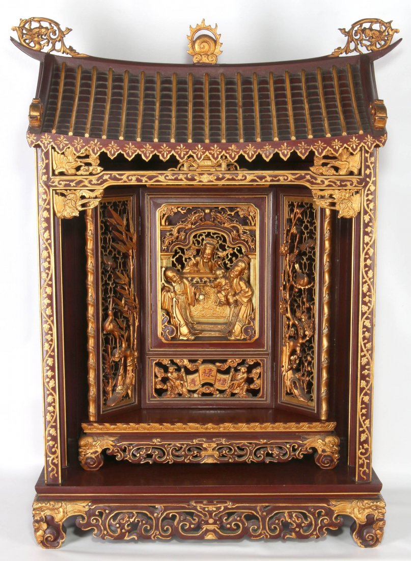 A 20TH C. CARVED AND GILDED WOOD CHINESE SHRINE (1 of 10)
