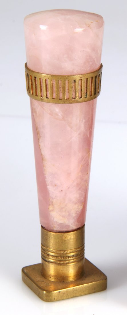 A ROSE QUARTZ DESK SEAL WITH ORMOLU (1 of 7)
