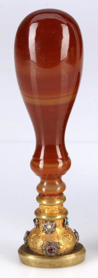 AN ANTIQUE JEWELED DESK SEAL WITH AGATE (1 of 7)