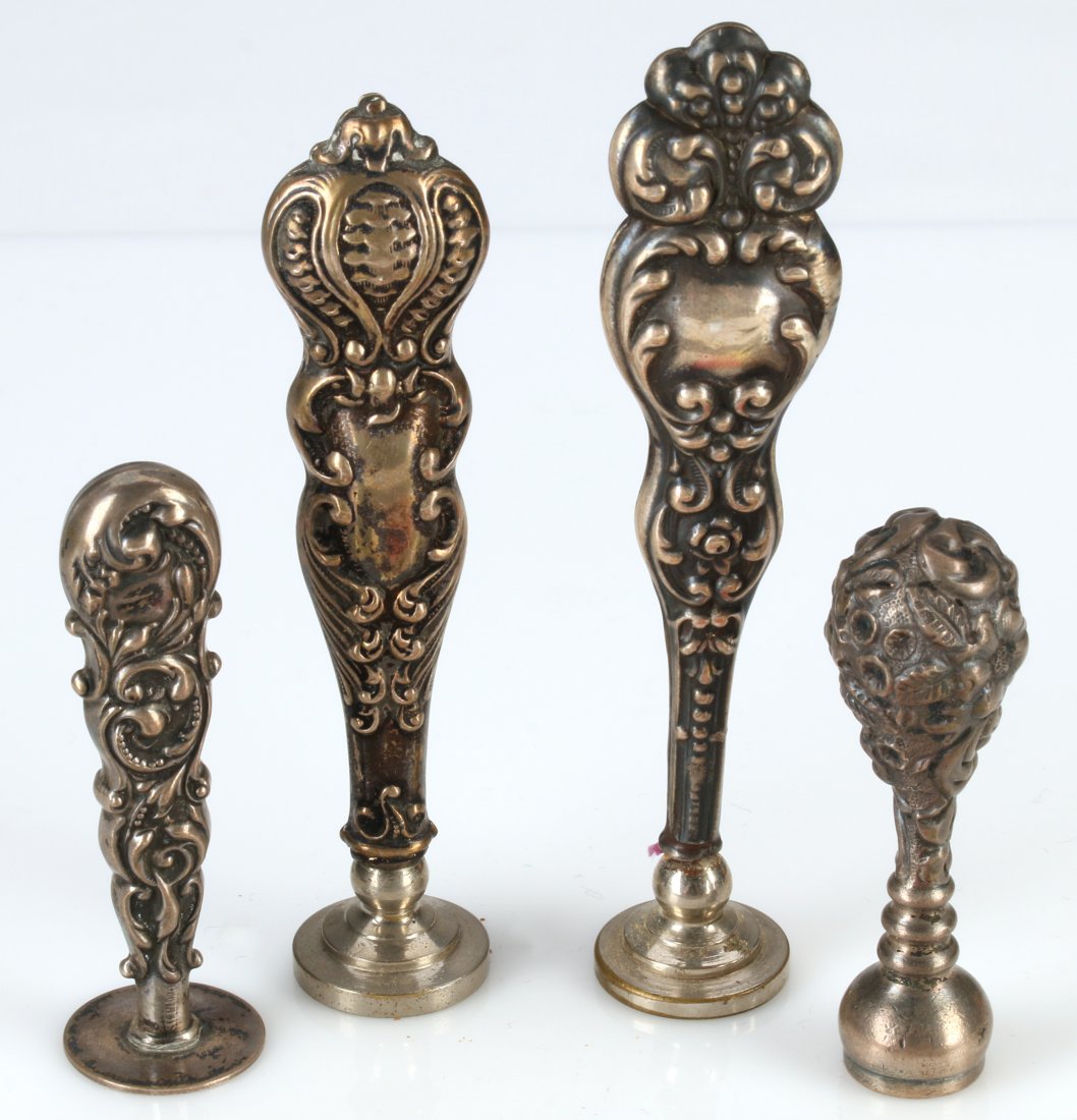 FOUR ANTIQUE STERLING DESK SEALS (1 of 6)