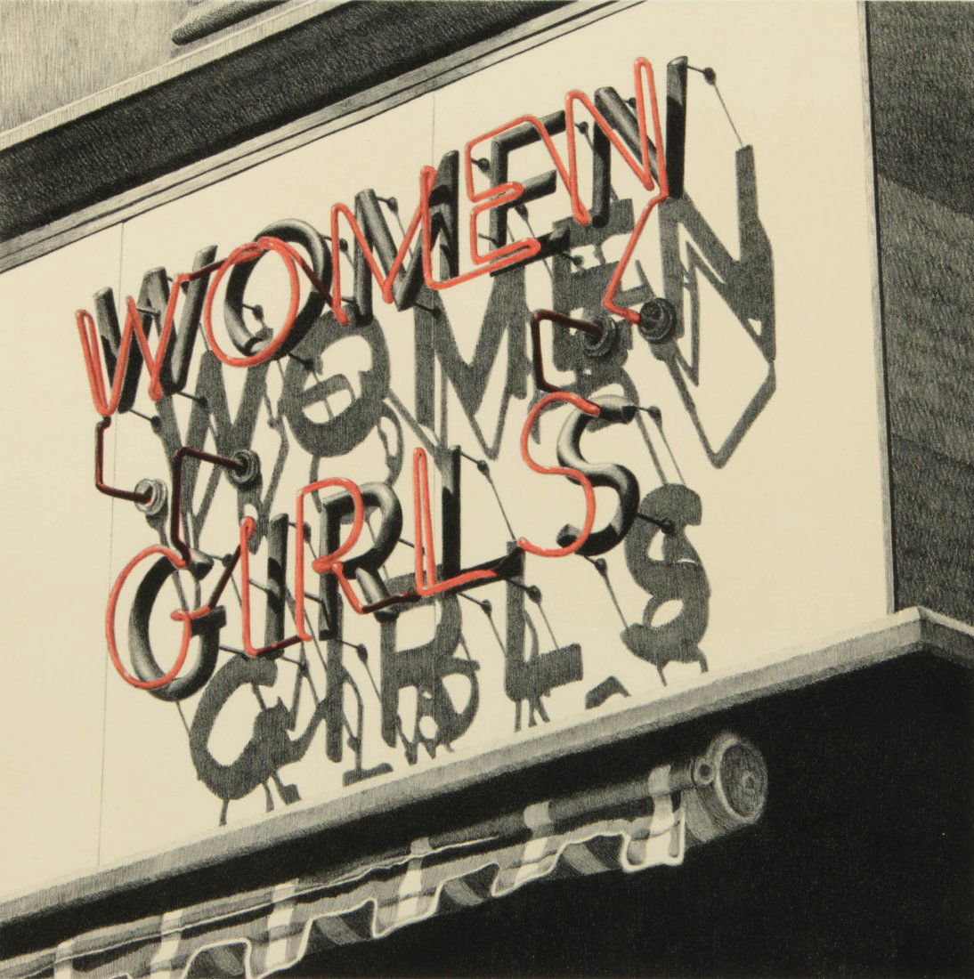 ROBERT COTTINGHAM (BORN 1935) PENCIL SIGNED LITHOGRAPH: Titled 'Women Girls' lower center, edition 96/101 lower left, signed lower right and dated 1978, stamp verso reads Landfall Press…. Chicago Illinois… The mage measures 15 x 15 inches, the full unc