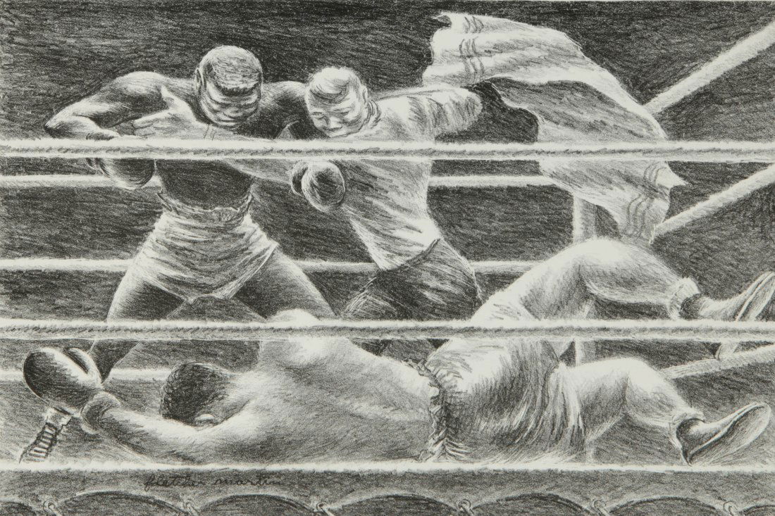 FLETCHER MARTIN (1904-1979) PENCIL SIGNED LITHOGRAPH: A 1942 lithograph titled 'Lullaby' published by Associated American Artists, pencil signed by the artist lower right, the image measures 8 x 12 inches, sheet size is 11 x 14.5 inches, frame size is 16