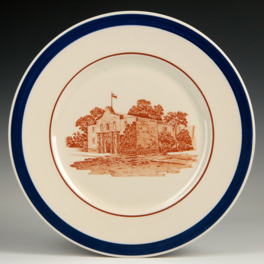 MKT ALAMO RAILROAD 'BLUE SERVICE' DINNER PLATE: Backstamped 'Made expressly for 'M.K. & T. R.R.' Measures 10.75 inches.