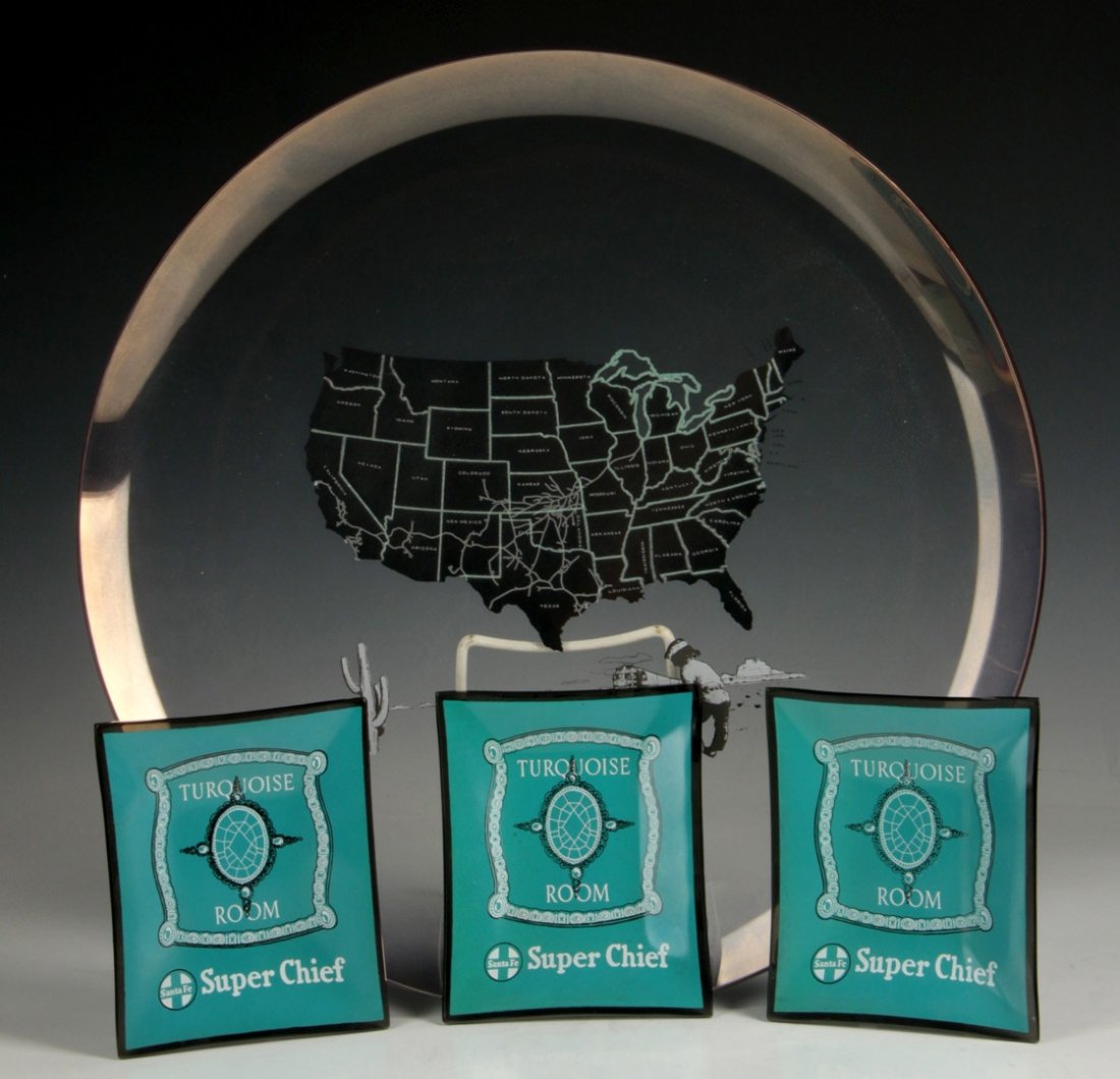 AT&SF RAILROAD SOUVENIR ASHTRAYS & BOWL (1 of 10)