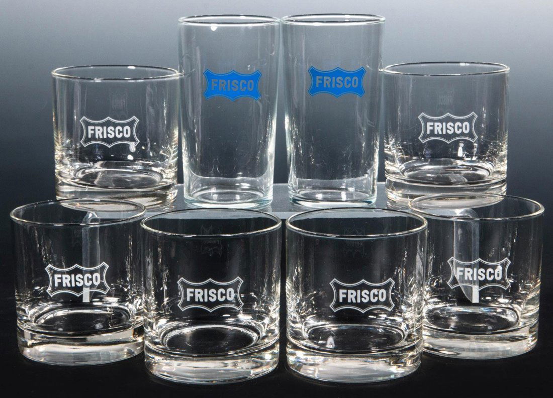 A COLLECTION OF FRISCO RAILROAD ADVERTISING GLASSWARE (1 of 8)