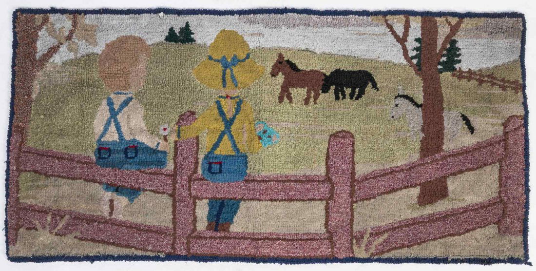 A GREAT VINTAGE PICTORIAL HOOKED RUG (1 of 10)