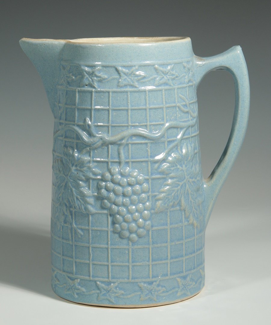 AN ANTIQUE BLUE & WHITE GRAPES ON TRELLIS PITCHER (1 of 9)