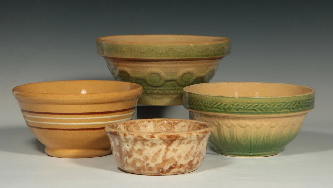 FOUR GOOD STONEWARE AND YELLOW WARE BOWLS (1 of 8)