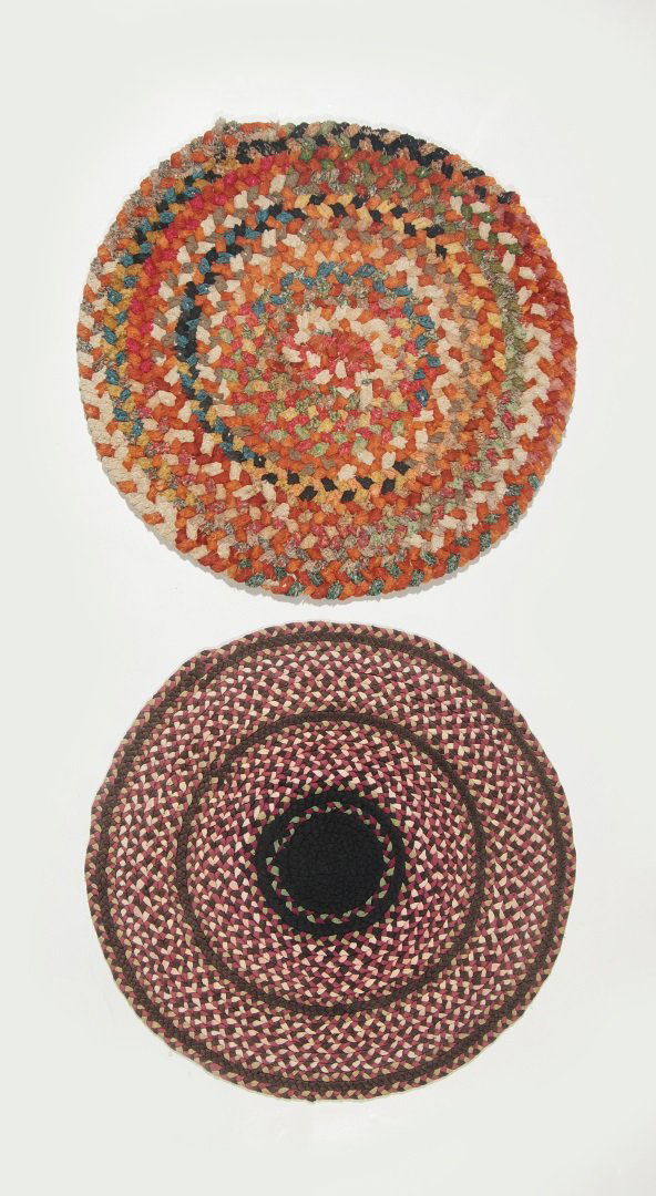 TWO OLD DOLL HOUSE SIZE BRAIDED WOOL RUGS (1 of 10)