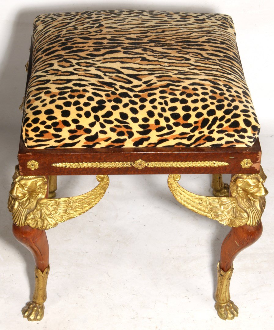 AN EMPIRE STYLE GILT BRONZE MOUNTED MAHOGANY STOOL (1 of 10)