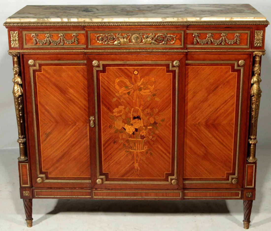 A 19TH CENTURY LOUIS XVI STYLE MARQUETRY CABINET (1 of 10)